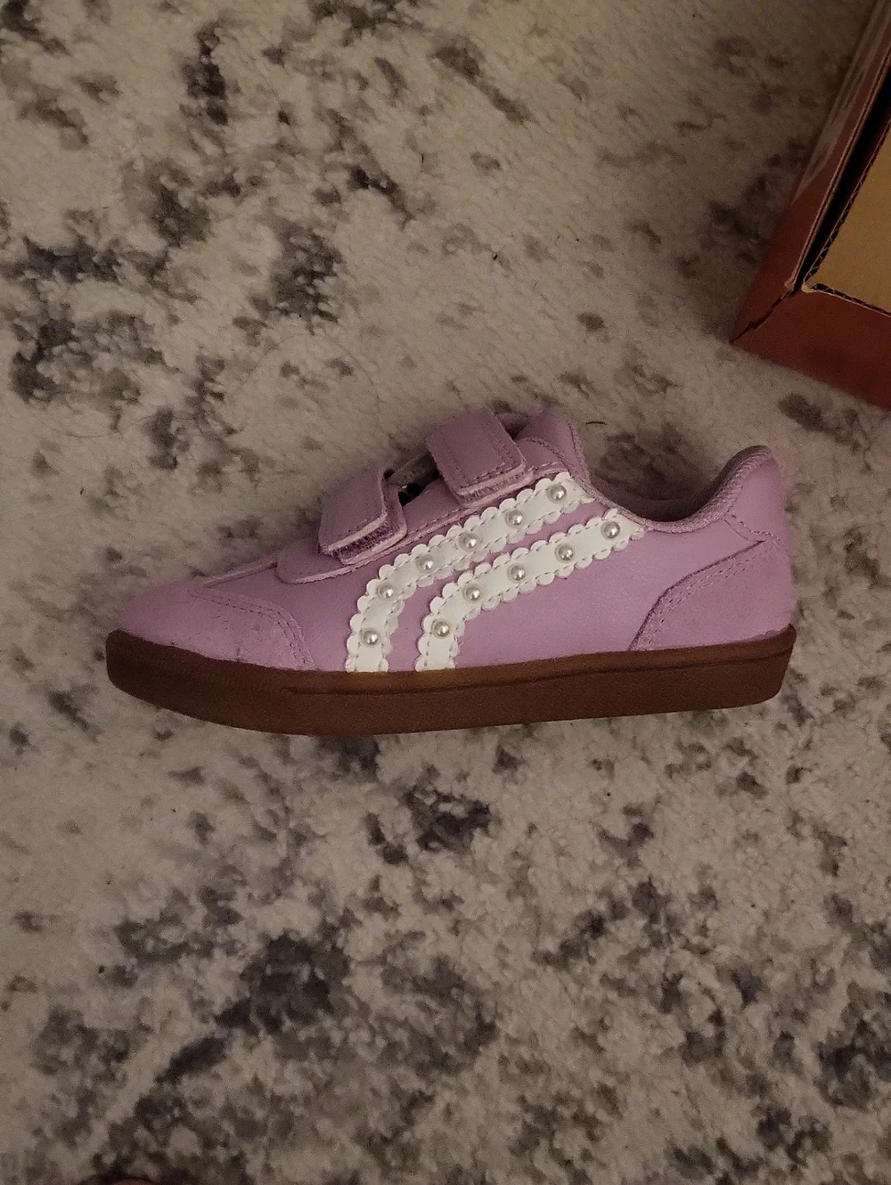 Cat & Jack Lilac Velcro Sneakers with White Floral Trim